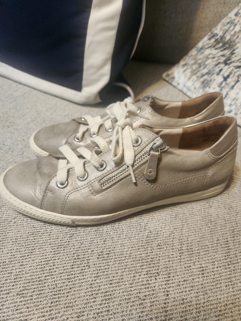 Paul Green Metallic Taupe Leather Lace-Up Sneakers - Picture 2 of 13